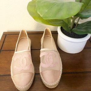 CHANEL Pink Mesh CC Double Logo Espadrilles